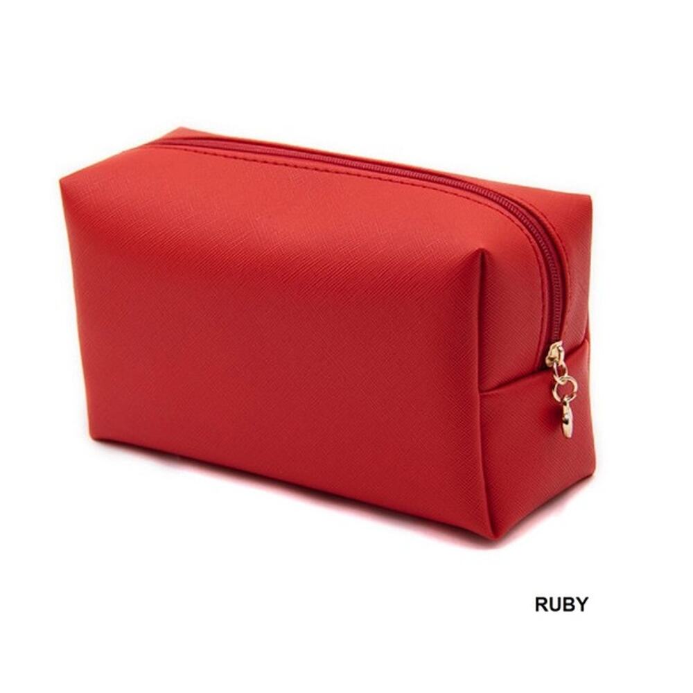 Vegan Leather Travel Makeup Rectangle Pouch Ruby Red